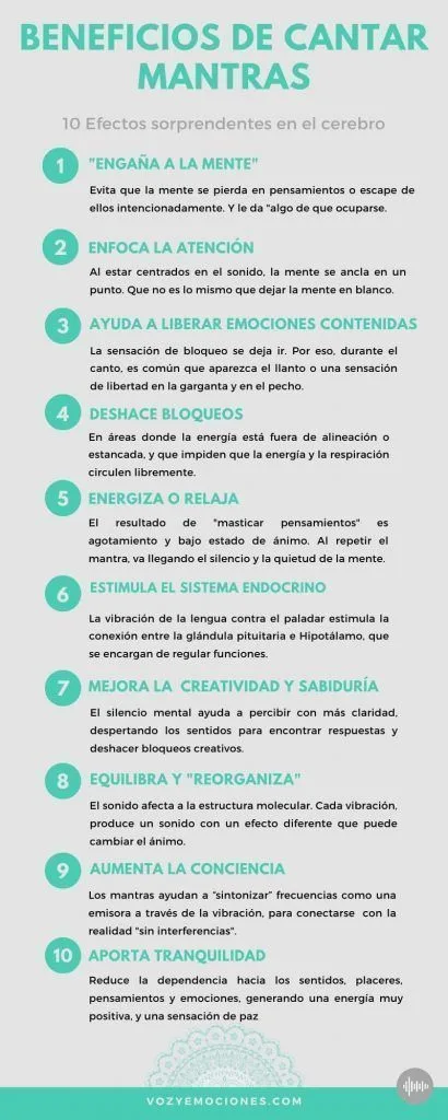 Beneficios de cantar mantras en el cerebro infografía