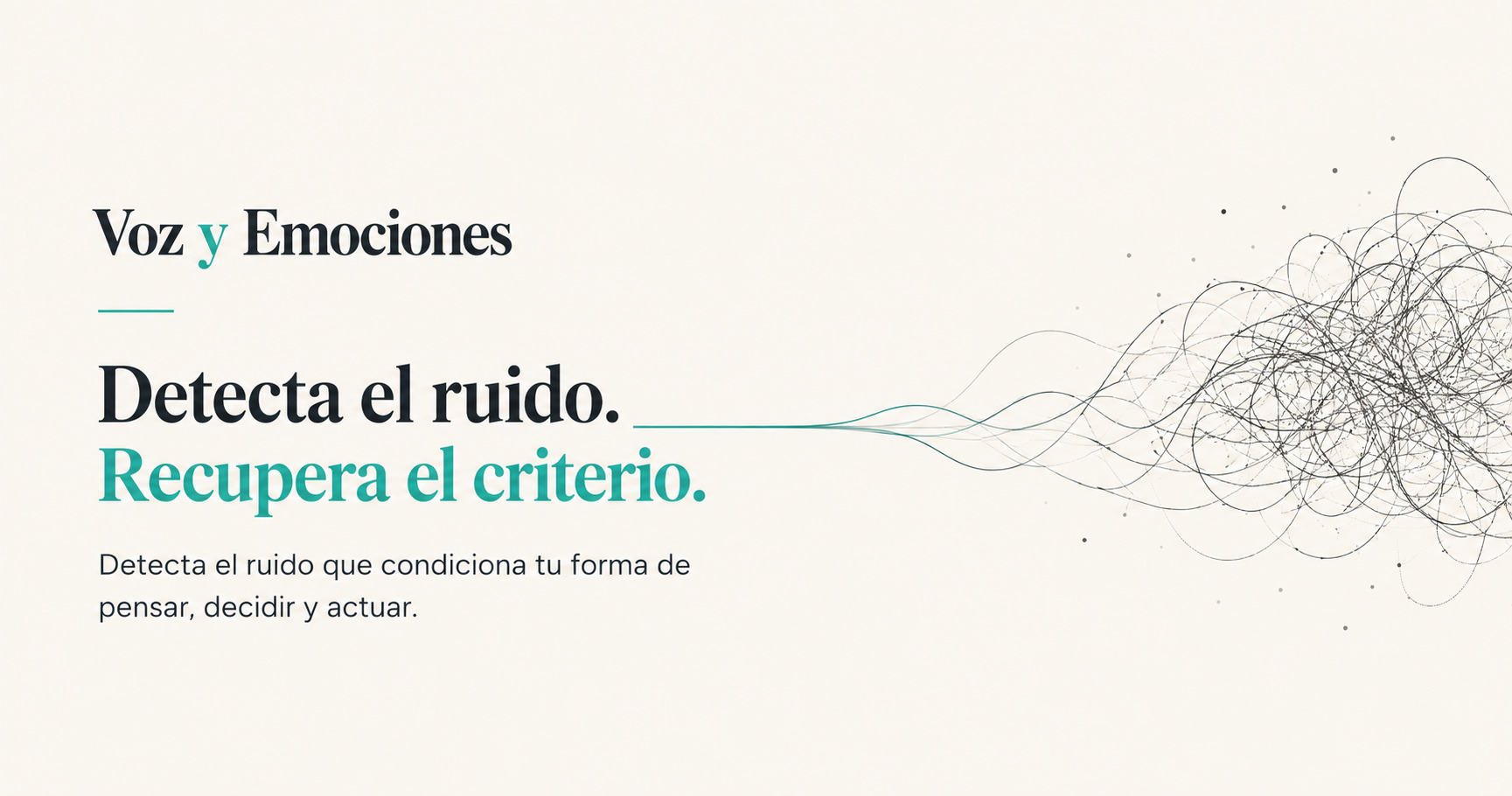 Ilustración de una maraña que se desenreda hasta convertirse en una línea continua, símbolo del paso del ruido al criterio.