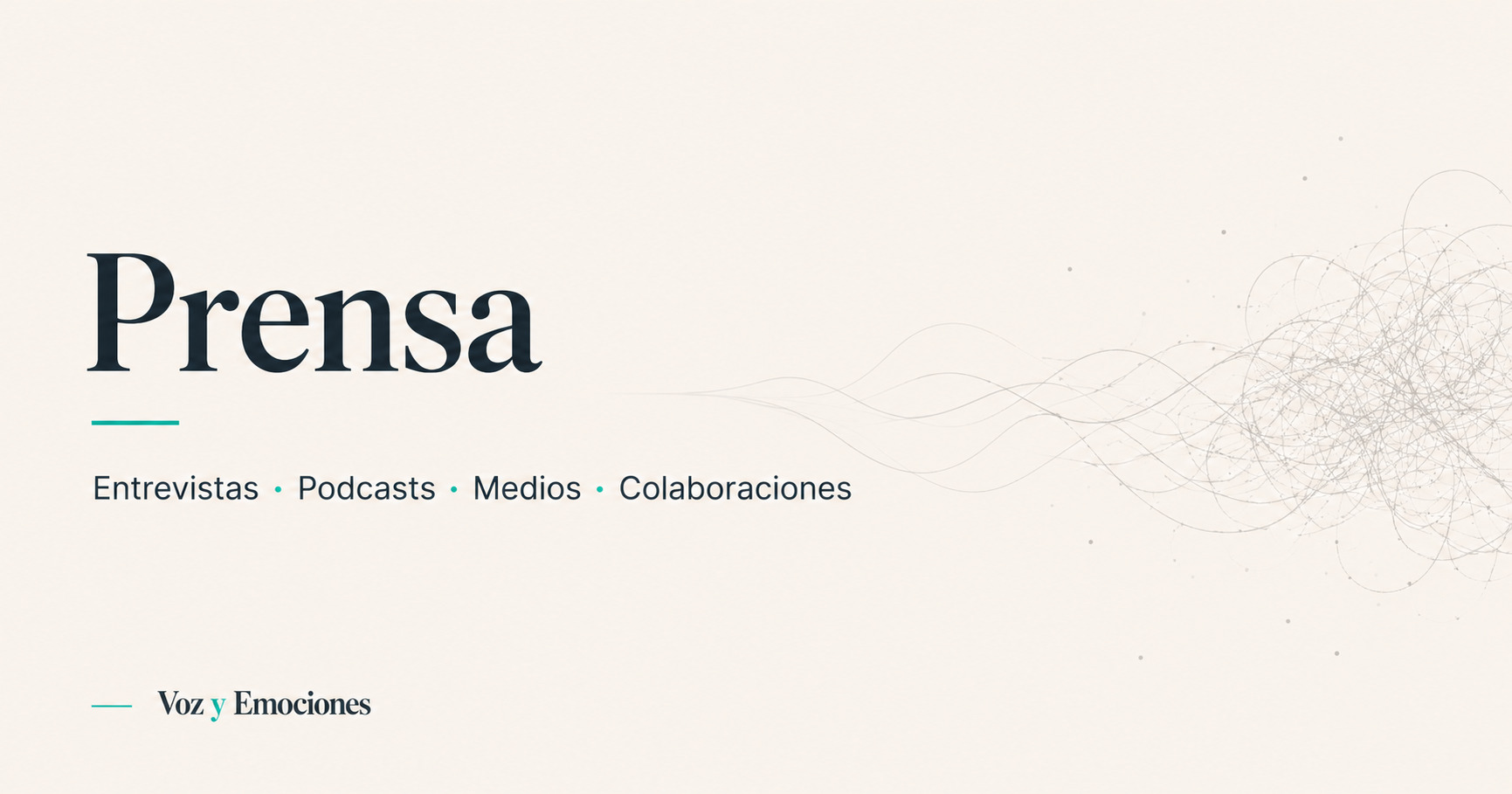 Prensa de Voz y Emociones con ilustración del ruido mental y recursos para entrevistas, podcasts, medios y colaboraciones.