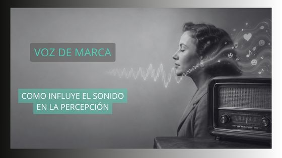 Percepción de la voz de marca representada por ondas sonoras que conectan una radio antigua con una persona
